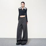 Casual Hanging With Thin Trousers Mop Loose Autumn And Winter New Side-Waist Button Waist Line Commuting