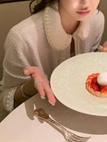 Milky Shuvry Three-Dimensional Hand-Woven Knitted Set Doll-Collar Coat + Curvity Skirt