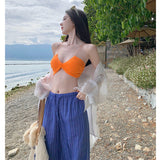 2025 Seaside Resort Suit Women's Casual Sunscreen Shirt Shirt + Bikini Sling + Wide Leg Pants
