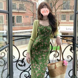 2025 New French Floral Sling Dress Women's Summer Harvest Waist Thin Strapped Long Skirt