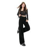 Black High-Waisted With Thin Legs Straight Narrow Version Of Jeans Women Black Nine-Point Black Trousers