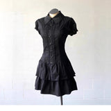 Vintage Wears The College Style Lace Side Spliced Blue Retro Shirt Dress Ancient Style Skirt