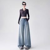 2026 Vintage High-Waisted Broad-Legged Jeans Women's Loose-Fitting Thin Sleet Straight Trousers Trousers Summer Thin
