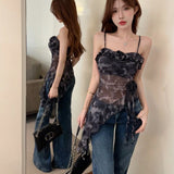 Design Irregular Tie-Dye Vest Summer New Retro Niche Mesh Yarn Blade Sling Corset Woman