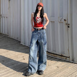 Vintage | Slash Design | Wide-Legged Denim Trousers Cownim Trousers