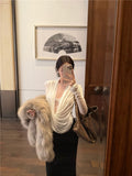 180 Kermdale + Lace Lace Splicing Two-Piece Collar T-Shirt Long-Sleeved Design Pure Desire Top