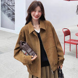 Vintage Velvet Locomotive Jacket In Autumn/Winter 2025 Collar Short-Term Maillard Brown Loose Shoulder Groaning