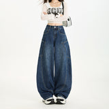 Autumn Scissor Casual Jeans Retro Taut Loose Legs Feel Comfortable Denim Blue