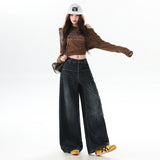 High-Rise Loose Thin Fashion Water Corrugated Broad Leg Pants Women 2025 Autumn New Casual Dredged Jeans
