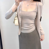 Autumn Smart Style Set Knitted Long Sleeve Open Shirt Two Sets Of Solid Color Sling Sweater Wool Knitted Skirt