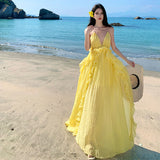 Sanya Beautiful Photo Dress Seaside Holiday Yellow Dress Show Back Dress Sexy Beach Dress Atmosphere