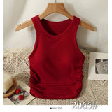 2065# Solid Color Sleeveless Side Folding Design Work-Word Vest Slimming With Chest Cushions Inside And Outside Wear