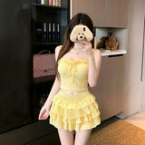 TAKU|Korean Cute Ins Teen Conservative Split Swimsuit Small Breast Cover Skinny Girl Skirt Hot Spring Vacation