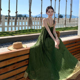2026 New Advanced Re-Engraving Improved Vintage Style Folded Design Lace Sling Dress Summer