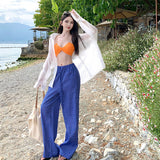 2025 Seaside Resort Suit Women's Casual Sunscreen Shirt Shirt + Bikini Sling + Wide Leg Pants