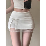 2025 New Sweet Sister Pure Sexy Lace Splicing Bow Double Anti-Walking A-Word Bag Hip Short Skirt Girl Spring