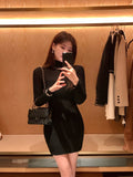Change The Japanese Line Micro-Permeable Machine Island High-Collar Knitted Dress Female Senior Sense With Hot Girl To Close The Waist Skirt