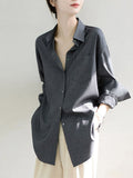 High-Endy, Sleaky Texture Shirt Female Oversize Loose Striped Silt Shirt Thin