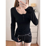 1*1 Threaded Autumn Pure Lust Lace Lace Lace Lace Thin Plus Velvet Bottom Shirt With Long-Sleeved T-Shirt Collar Top