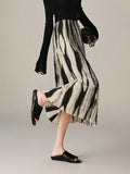 2026 Spring New Fashion High-Waist Thin Three House Folds Print A-Word Skirt Women Loose Waist