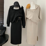 Dopamine Twill Twill 2025 Autumn And Winter New Loose Hooded Neck Dress Two Sets