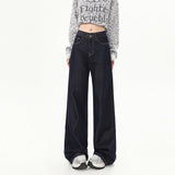 Vintage Dark Blue Broad-Legged Jeans Women's Fall 2025 High-Rise Loose-Fitting Slim Languid Tugging Trousers