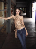 Vintage Babes Print Hanging Neck Vest 2025 Summer Irregular Ribbon Repair Body Sexy Top Woman