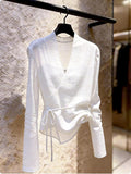 French Solid Color V-Neck Long Sleeve Sunscreen Shirt 2026 Summer High-End Popular Temperament Shirt Top Woman