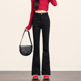 High Quality Horn Jeans Women 2026 Autumn Winter High Waist Horseshoe Micro-Horn Trousers