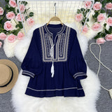 Bohemia National Style Heavy Industry Embroidered Sue With Cotton Doll Shirt Retro Lady Blouse Shirt