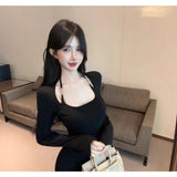 Sweet And Spicy Atmosphere Feel Inside The Bottom Dress Women's Autumn And Winter With A Coat To Collect Beautiful Temperament Chic Hanging Neck Dress