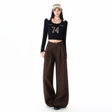 2026 Autumn New Wide-Legged Trousers Women's Loose Folding Casual Casual Pure Color Straight-Tight Trousers Women Thick