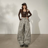 YC& Vintage High-Rise Loose-Fitting Broad-Legged Trousers Leopard-Print Scissors Trousers Set Autumn And Winter Hanging Sleek Jeans Woman