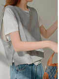 Spring And Autumn Gray Short Cotton Vest Vest Women Design Small Group Of Guards Shoulder Folded Wearing Sleeveless Top