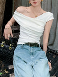 Irregular Design White Waist Repair Short-Sleeved T-Shirt Women 2026 Summer New Thin Top