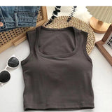 301# Summer New With Chest Cushion Square Collar Wide Shoulder Vest Women Wear Sexy Inside Hottie Breast