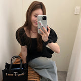 Korean Version Of The Retro Age Reduction Of The Age-Skinny Buds Under The Hem Bubble Short Sleeves And Shoulders Knitted Top 2 Colors