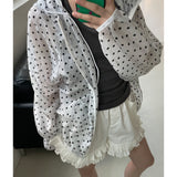Spring And Summer Perspective Thin Cool Small Dot Hooded Hooded Zip Long-Sleeved Coat Loose Sunscreen 3 Colors