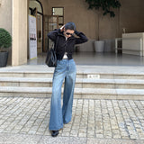 25 Autumn And Winter No Waist Design Sense A Word Korean Loose Broad Leg Trousers Jeans Women Small Fit