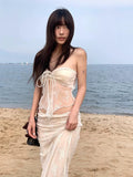 Thailand's New 2026 Island Holiday Photo Sexy Lace Breast Thoracic Skirt Three-Piece Swimsuit