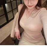 Owner Recommended / 100 Full Wool Sweater V-Neck Knitted Shirt With A Woman Pink Top