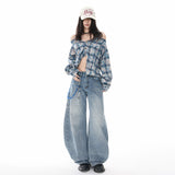 Vintage Wide-Legged Denim Slacks Autumn New Loose-Hanging Scimits Straight Trousers Pure Black