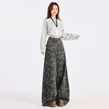 Grey Camouflage Broad-Legged Jeans Women's Spring 2025 New High-Rise Loose Thin Straight Trousers Snow Neil