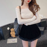 The Tee Class Foundation System Is Very Powerful! Thin Knitted Top Wool Long And Short-Sleeved Woman