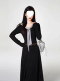 [With Belt] Black Dress Women's Autumn Dress 2025 New Korean Version Of Hepburn Wind Waist Thin Temperament Long Dress
