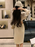 Coarse Pocket Hook Side Half Skirt Three-Dimensional Cut Hand-Woven Design Feel Half-Dress White