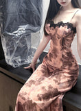 Hottie Sexy Print Sling Dress Pure Lust Lace Side Temperament To Show Thin Holiday Dress