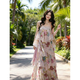 College Style Art Students Wearing Broken Lace Sling Dress Women's Spring And Summer Beautiful Cake Dress