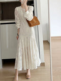 Spring And Autumn 2025 New Famous Tea Crest French Dress High Sensing White Chiffon Embroidered Fishtailȹs