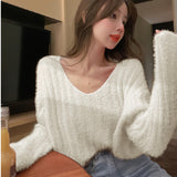 V-Neck Sweater Knitted Coat Women's Dress In The Spring And Autumn Soft Glutinous Languid Loose Bag Short Jacket On The Head
